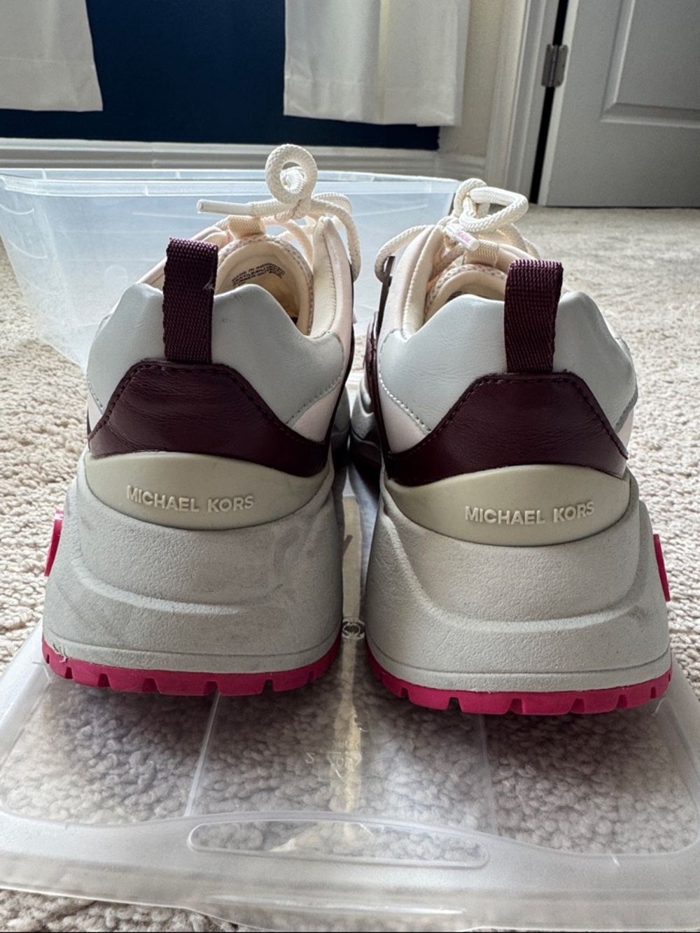 Michael Kors Pink, Cream & Brown Platform Sneakers - Picture 2 of 11